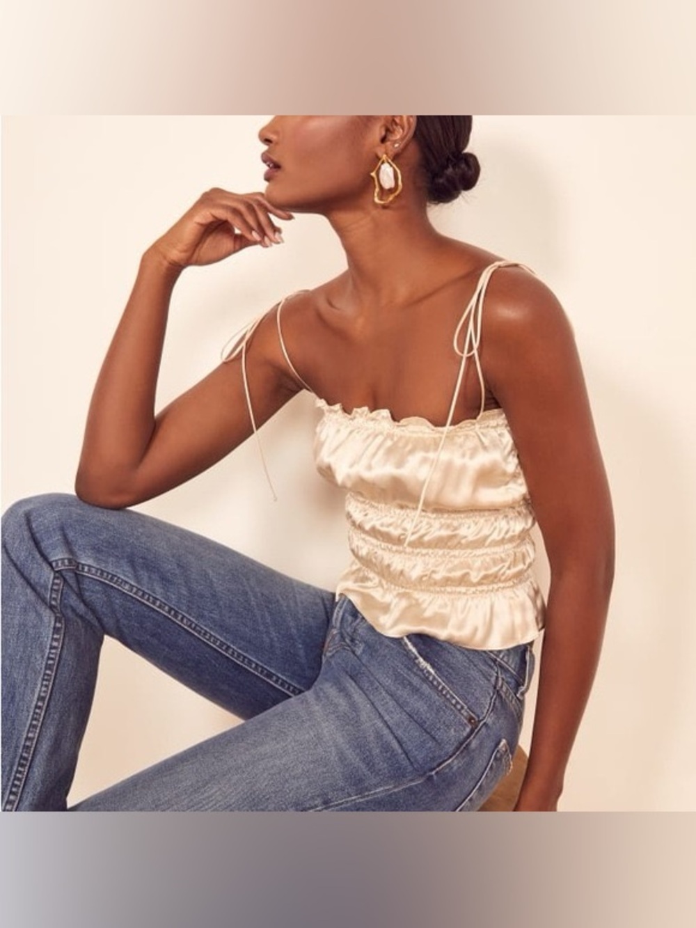 Reformation Viviana Silk Top Ivory sz XS